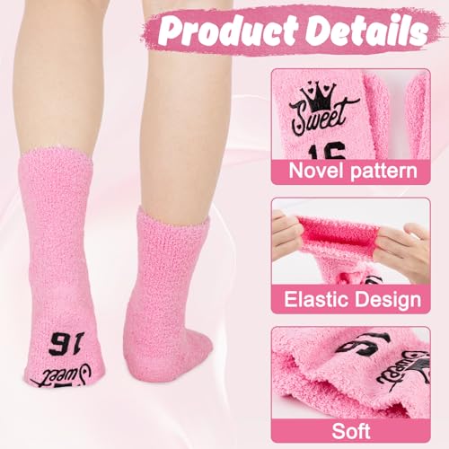 Onperpoe Pink Fluffy 16th Birthday Gifts for Girls - Comfortable Long Bed Socks Stockings - Image 3