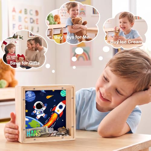 Image of ICOSY Piggy Bank for Kids, Wooden Framed Coin Bank