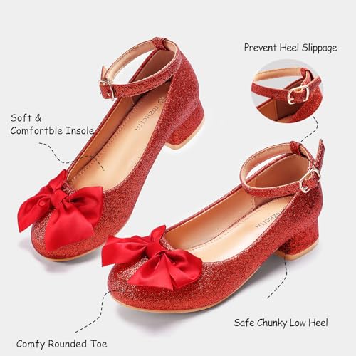 TOZHCITA Girls Dress Shoes Red Glitter Sparkly Xmas Heels for Toddler Little Girls Christmas Holiday Party Costume Shoes with Non-Slip Rubber Sole and Hook and Loop — view 5