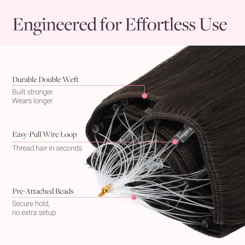 Image of GOO GOO Sew in Hair Extensions Real Human Hair, Micro Beaded Weft Hair Extensions Human Hair, 2 Dark Brown 14 Inch 80g, Installation Customizable with Pre-attached Beads, Natural Volume