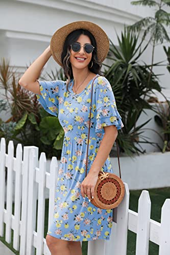 Onlystory Women's Summer Casual Ruffle Short Sleeve Dress Loose Floral Print Knee Length Cute Dresses Fp Yellow Rose-Medium #TOP2