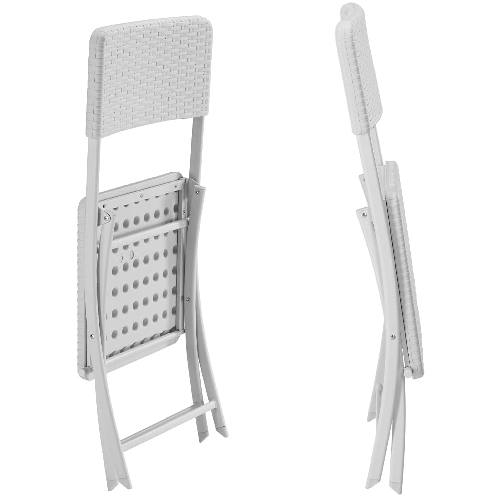 BAKAJI Set 2 Sedie Pieghevoli Salvaspazio Arredamento Esterno Giardino con Seduta e Schienale in Polyrattan e Struttura in Acciaio Design Moderno Dimensione 54 x 44,5 x 81 cm (Bianco)
