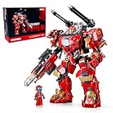 NYCHUS Creative City Justice Hero Super Soldier Mecha Model Building Kit, 588PCS Red Action Figures Sci-Fi Cool Robot Warrior Toy Set, Best Birthday Gift for Teens and Boy