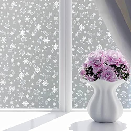 Image of WISDOM Privacy Window Film Frosted Glass Film Glass Film No Glue Anti-UV Window Sticker Non Adhesive for Privacy Office Meeting Room Bathroom Living Room (Snowflake Frosted, 24 x 148 inch)