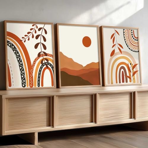 Image of kotart Home Decor Boho Painting Decorative Wall Art poster With Frame For Living Room Bed Room Hotel Wall Decor Digital Reprint Set of 3 (10X13 inch)