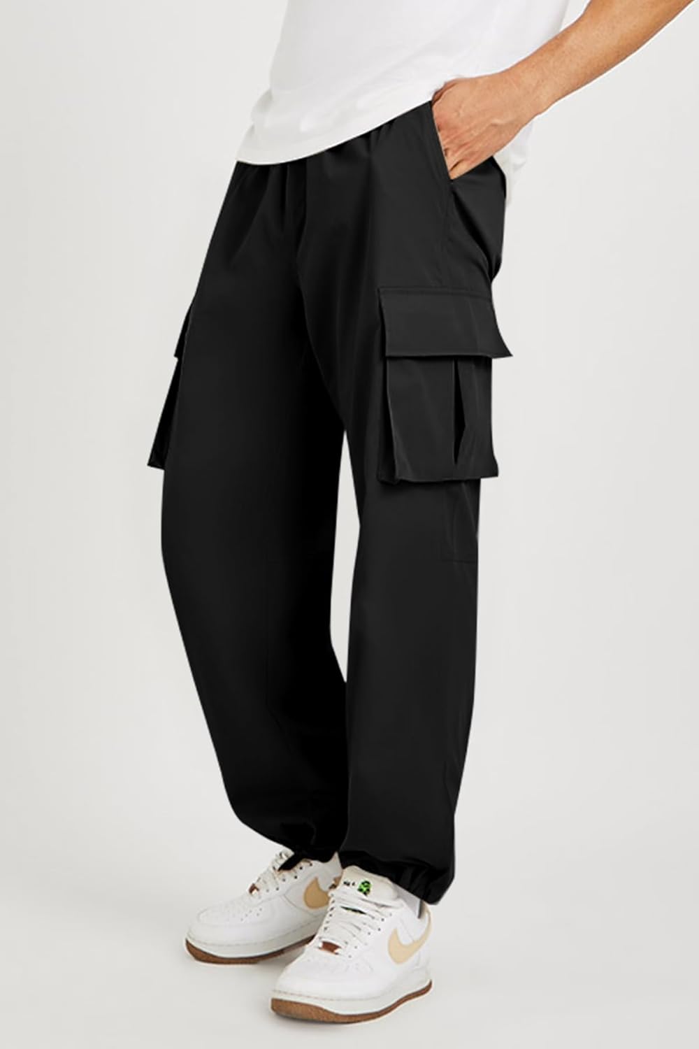 Runcati Mens Cargo Pants Hiking Athletic Joggers Sweatpants Elastic Waist Drawstring Casual Trousers with Multi Pockets - Image 2