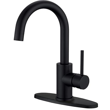 BESy Modern Single Handle Wet Bar Sink Faucet,Single Hole Bathroom Kitchen Faucet,Rv Small Bathroom Sink Faucet with 6 Inch Cover Plate,Bar Vanity Faucet ,Stainless Steel/Matte Black( 1 & 3 Hole)