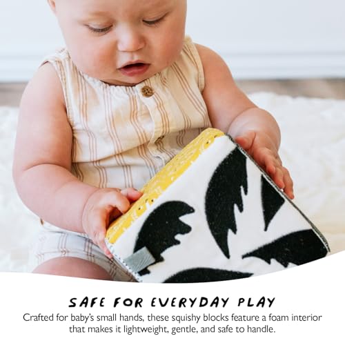 Image of Wee Gallery Soft Block, Baby Sensory Toy with High-Contrast Graphics, Organic Soft Fabric Soft Blocks, Crinkle Flap and Textures, Tummy Time Activity for Babies and Toddlers - Woodland