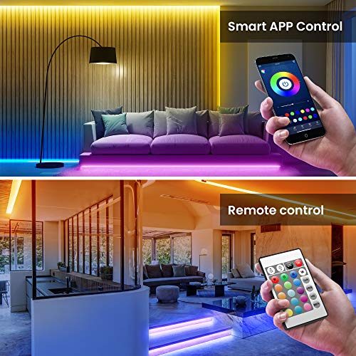 50Ft Bluetooth Led Strip Lights, Smd5050 Music Sync Led Lights Strip，Rgb Color Changing Led Lights With Remote, Smart Phone App Control, Led Lights For Bedroom, Tv, Room Diy (App+Remote +Mic/50Ftx1) #TOP5