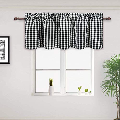 Buffalo Plaid Cotton Curtain Valance, Black and White Check Window Valance, Gingham Farmhouse Rod Pocket Valance for Kitchen Living Dining Room Bedroom Window, 1 Pack, 52 x 18 Inch