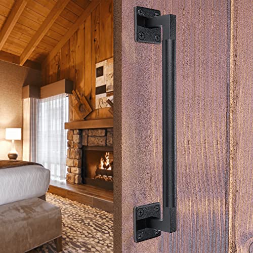 Popubb Barn Door Handles, 12" Sliding Door Handle Matte Black, Heavy Duty Gate Handle Door Pull With Square Base, Rustic Iron Bar Pull For Closet, Garage, Shed #TOP5