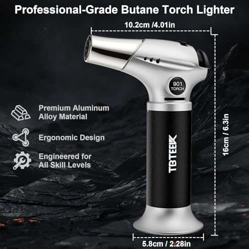 Image of TBTeeK Butane Torch, Kitchen Torch Cooking Torch with Safety Lock & Adjustable Flame for Cooking, BBQ, Baking, Brulee, Creme, DIY Soldering, 2Pack (Butane Not Included)