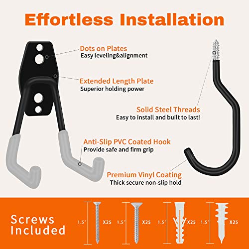 Smartology Garage Hooks With Bike Hook & Extension Cord Organizer, 15 Pack Set Steel Multi-Tool Hanger, Heavy Duty Utility Storage Holder For Home & Warehouse Lawn Garden Tool Organizer #TOP1