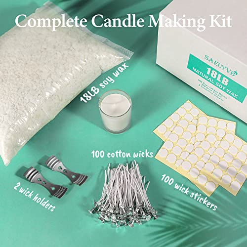 Saeuyvb Soy Candle Wax For Candle Making - Natural Soy Wax For Candle Making 18 Lbs Bag, Premium Soy Wax Flakes, 100 Cotton Candle Wicks, 100 Wick Stickers, & 2 Centering Devices #TOP1