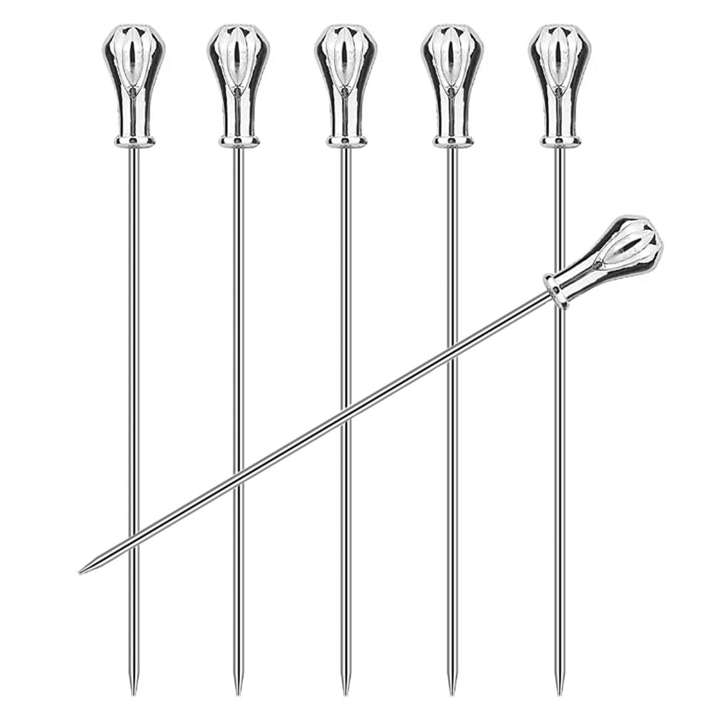 LB-LAIBA Crystal Cocktail Picks Martini Cocktail Picks for Appetizers Sandwiches Mojitos Bloody Marys Fruits Olives Wedding Party Home Bar Decoration 6 pieces（Silver）