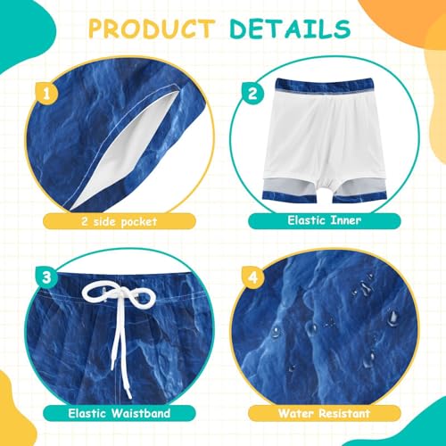GuoChe Boys Swim Shorts Boys Drawstring Volleyball Shorts Double Layer Dark Royal Blue Slate Slab4