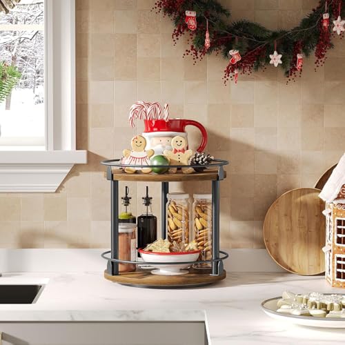 Image of Rellon Spice Rack, 2 Tier Spice Organizer, Kitchen Orgeniser, Spice Holder, for Kitchen Countertop and Cabinet, Compact and Versatile, Rustic Brown.(Not Revolving)