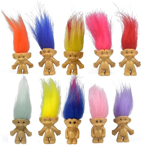 10PCS Mini Troll Dolls, Assorted Hair Colors Vintage Troll A