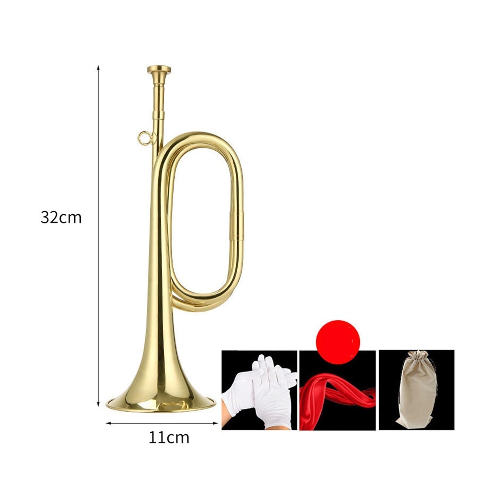 trąbka instrument Zwykły zagraniczny ustnik + torba do przechowywania + czerwona tkanina + rękawiczki mosiężna trąbka