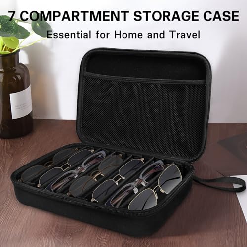 Image of Glasses Case Hard Shell Adjustable Slots Sunglasses Case for Multiple Pairs, for Travel, Trip, Camping
