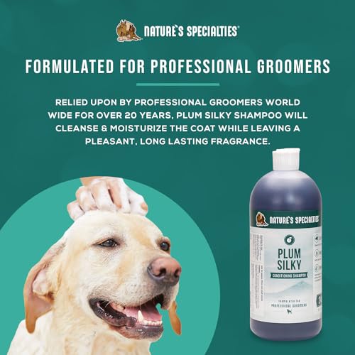 Image of Nature's Specialties Plum Silky Ultra Concentrated Dog Shampoo Conditioner, Makes up to 6 Gallons, Natural Choice for Professional Pet Groomers, Silk Proteins, Made in USA, 32 oz