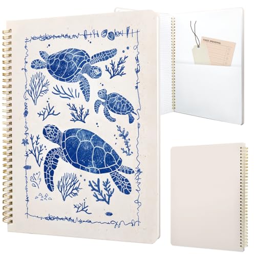 Image of Cute Spiral Notebook 8.5 x 11 Graph Paper Journal A4, Turtle | 70 page, Note Book with Pocket, Large, Big, Hard Cover, Aesthetic, Pretty Design, for Women, Girls, Kawaii