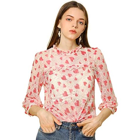 Allegra K Blusa con Cuello con Volantes y Encaje Cover