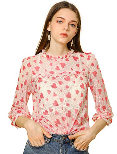 Allegra K Blusa con Cuello con Volantes para Mujer, Blusas Transp...