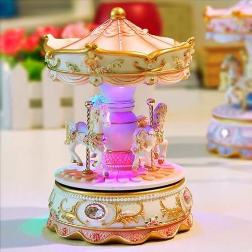 Dragon-Hub Music Box 3-Horse Carousel Gifts for Kids Children Girls