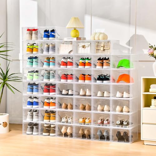 Image of 10 Pack Large Shoe Boxes Clear Plastic Stackable,Shoe Storage Organizer with Lids,Shoe Rack for Closet,Shoe Organizer and Shoe Containers for Sneaker Storage, Shoe Display Case Fit up to US Size 13