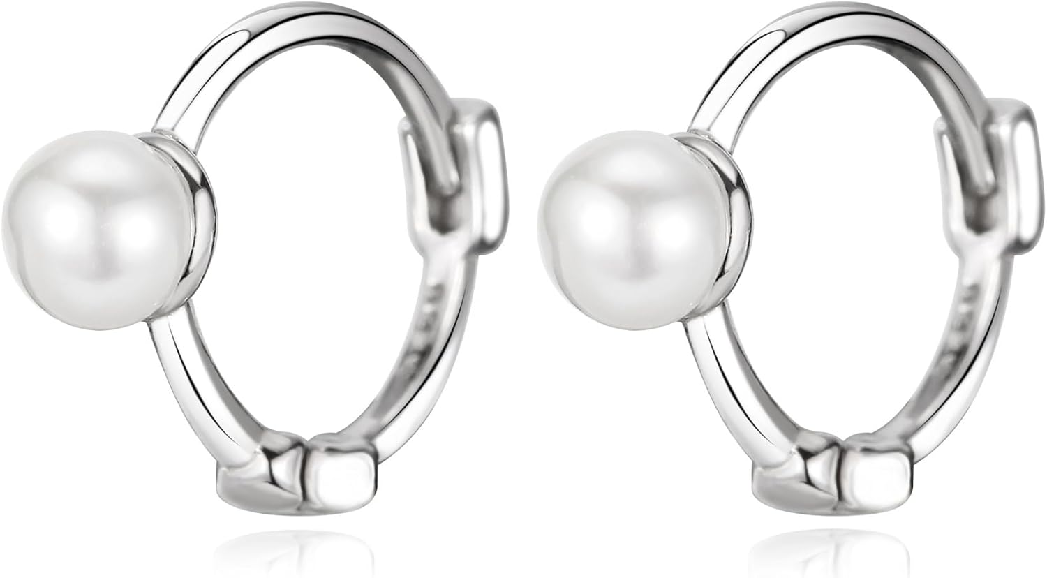 Solid 925 Sterling Silver Pearl Hoop Earrings for Women Teens Simulated Pearl Huggie Earrings Small Hoops Hypoallergenic