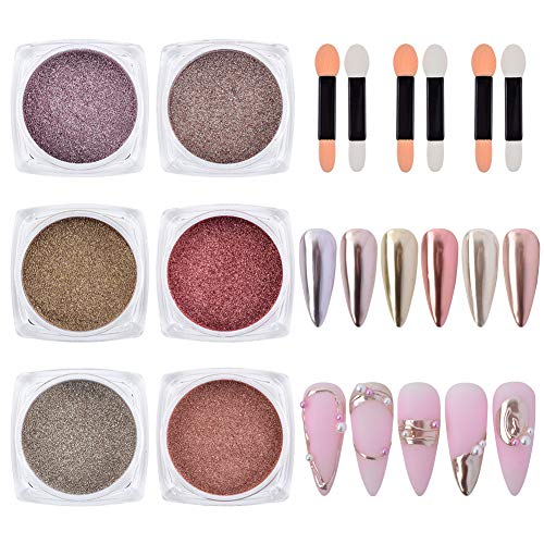 Meilinds Chrome Nail Powder Nail Art Glitter Laser Holographic Mirror Effect Powder Summer Chrome Dust Manicure Tips Pigment Decoration 6 Colors With Eyeshadow Sticks #TOP1