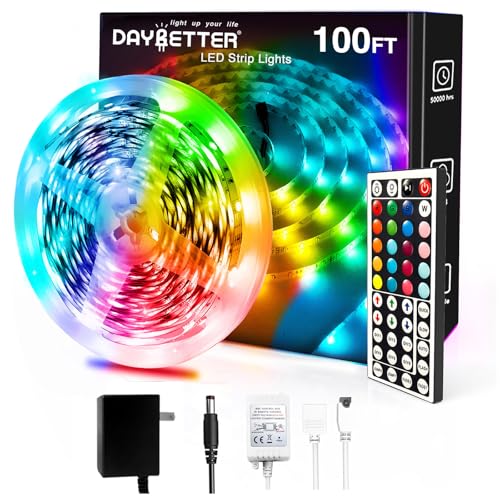 Image of DAYBETTER Led Strip Lights 100ft, RGB Color Changing Led Strips with 44 Keys Remote Control for Room, Bedroom, Suitable for Home Decor, Living Room, Kitchen, Home Party Decoration, 24V