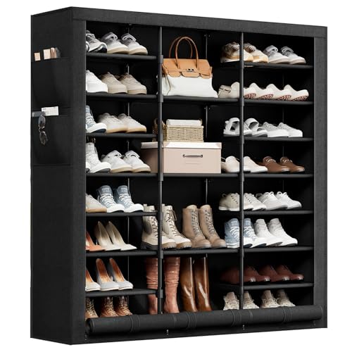 Gasvadivum 9 Tier Shoe Rack with Cover, Cabinet for 55 Pairs, Black by Gasvadivum - Used condition - US$36.77