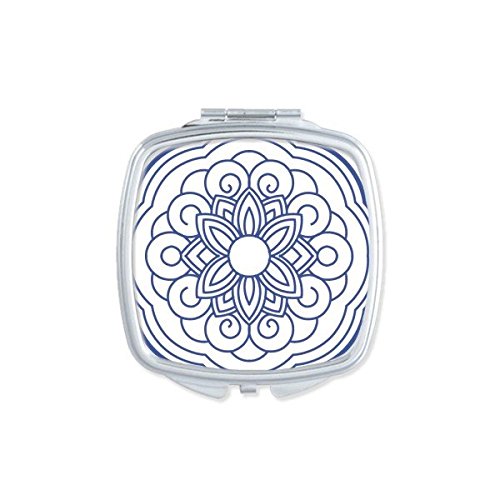 Miroir compact fleur bleue chinoise et art abstrait pour maquillage nomade