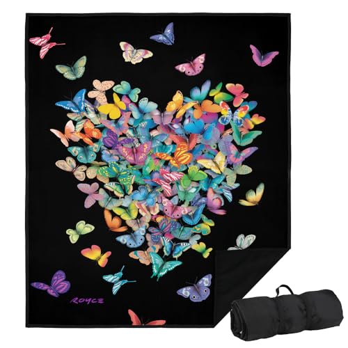 LOGOVISION JQ Licensing - Royce Mcclure Picnic Outdoor Blanket, 50'x60' Wildheart Butterflies, Foldable Blanket for Picnic, Beach, Camping, Park, Tailgate