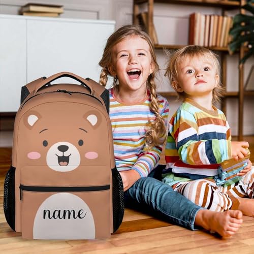 Personalized Bear Backpack for Boys, 17 Inch Brown Backpacks for Primary School, Cute Durable Bookbag for Kids3