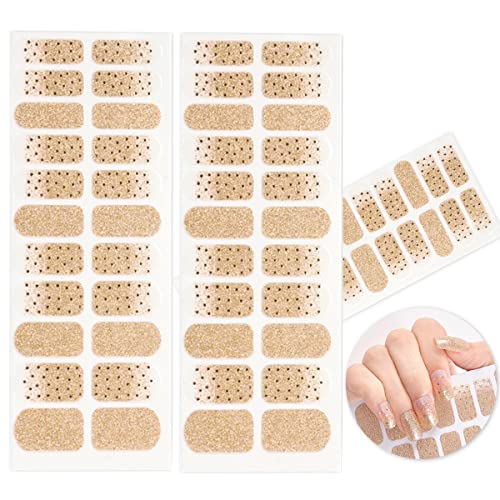 ASVNRES Glitter Nail Polish Strips, 44 Nail Wraps, Nail Stickers, Nail Strips, Works with Any UV Nail Lamps, Salon-Quality, Long Lasting, Easy to Apply & Remove (Gold)