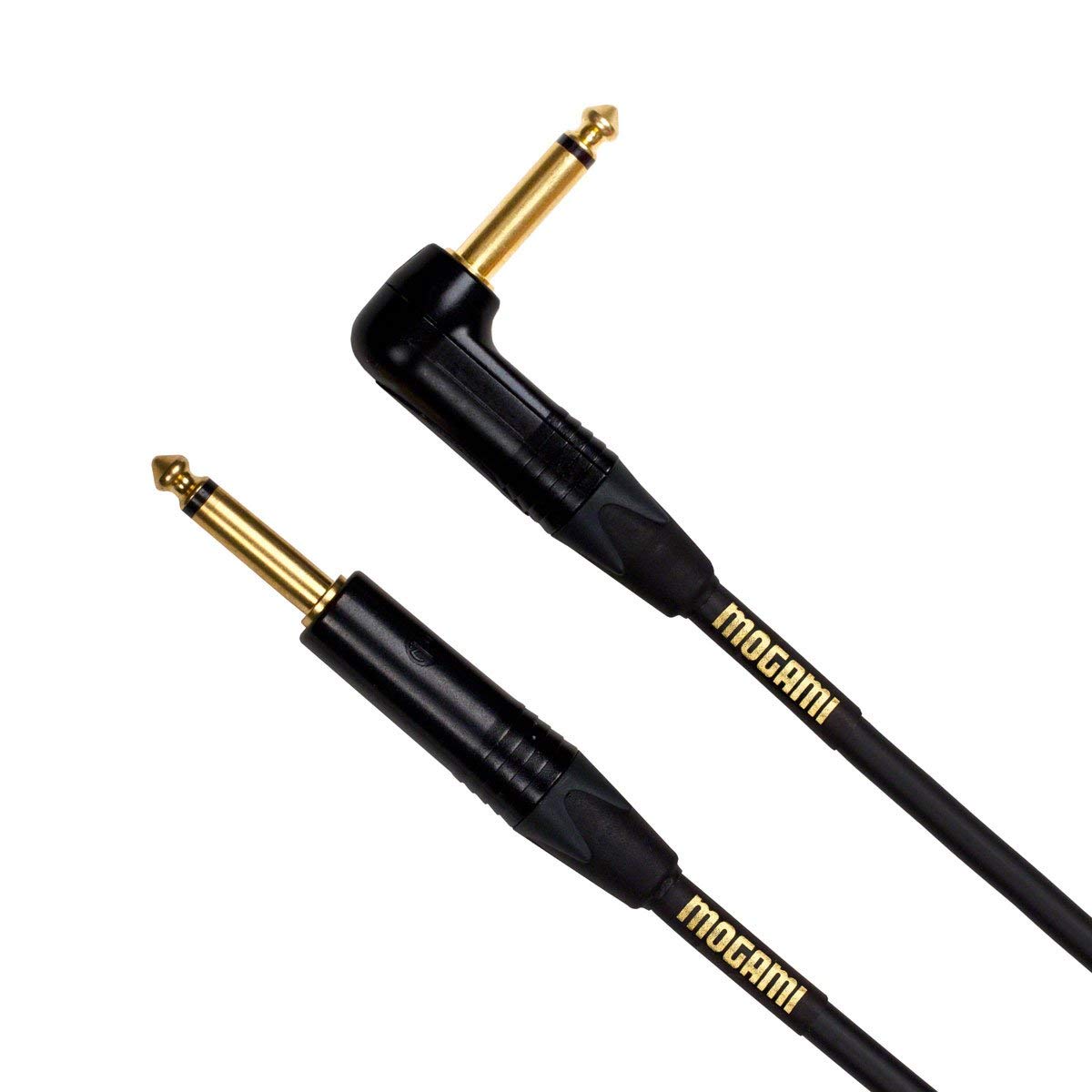 Mogami Gold INSTRUMENT-10R - Cable de instrumento de guitarra, conectores macho TS de 1/4 pulgadas, contactos dorados, conectores de ángulo recto y recto, 10 pies