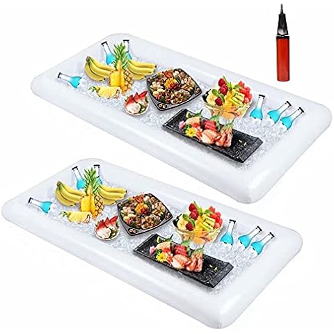 Moon Boat 2 PCS Inflatable Serving/Salad Bar Tray Food Drink Holder - BBQ Picnic Pool Party Buffet Luau Cooler,with a Drain Plug Cover
