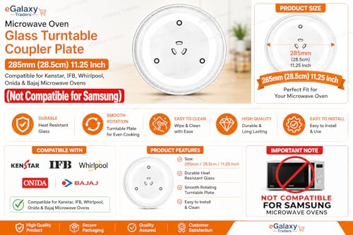 Image of J K b K - Microwave Oven Glass Turntable Coupler Plate 285mm (28.5cm) 11.25 Inch Compatible for Kenstar, IFB, Whirlpool, Onida & Bajaj Microwave Ovens (Not Compatible for Samsung)