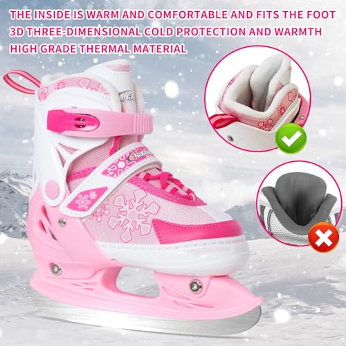 image for Nattork Pink Ice Skates for Kids, Boys and Girls, Hockey Lace-Up Adjus