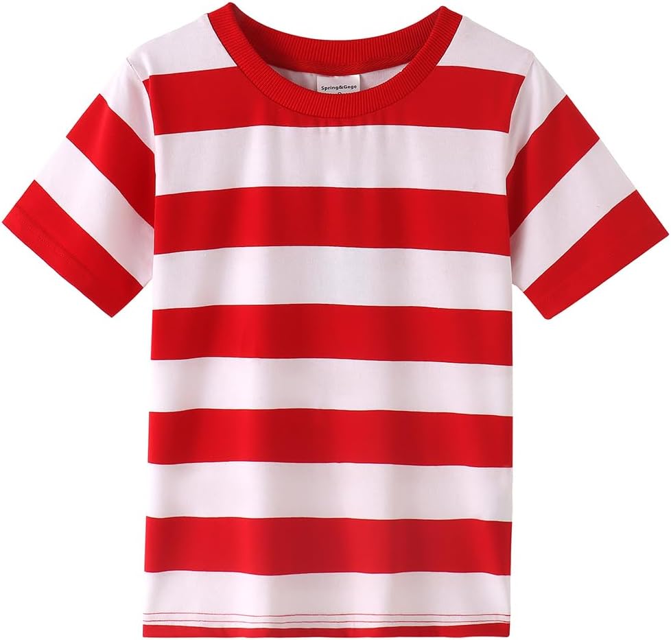 Spring&Gege Boys Short Sleeve Striped Cotton Crew Neck T-Shirt