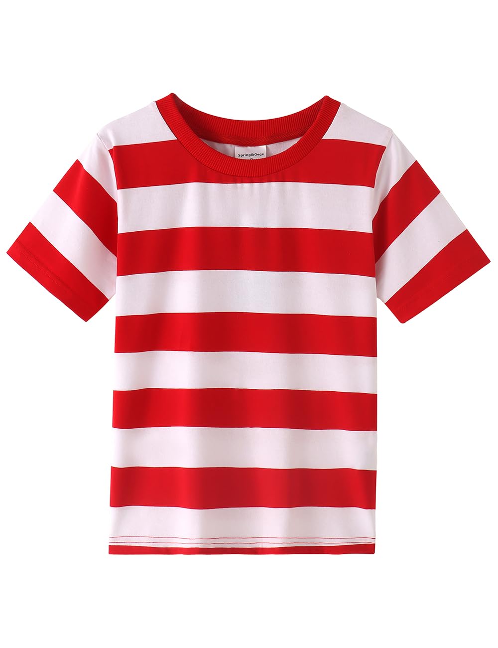 Spring&Gege Boys Redwhite ' Short Sleeve Striped T-Shirt Cotton Crew Neck Tees, Red And White Stripes, 9-10 Years