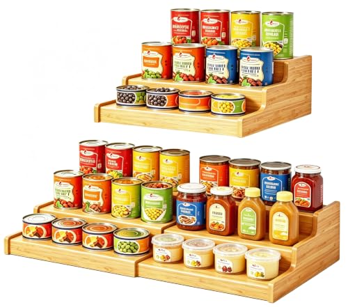 Expandable Bamboo Can Display Organizer for Pantry, 3-Tier Can Storage by Lyuwanxian - Used condition - US$23.99