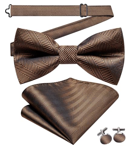 Image of Hi-Tie Bow Ties for Men Pre-Tied Pocket Square with Cufflinks Mens Bowtie Sets for Wedding Formal Party