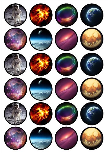 Space Edible PREMIUM THICKNESS SWEETENED VANILLA, Wafer Rice Paper Cupcake Toppers/Decorations by Cian's Cupcake Toppers Ltd