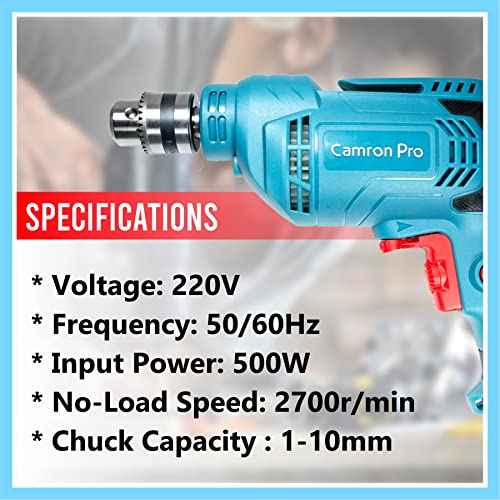 Image of Camron Pro 220 V Corded Electric Professional Drill Machine 450-watt 10mm 0-3300 rpm (Blue)