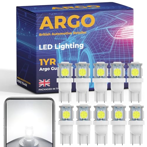 Argo 10x 24v 501 Led Bulbs 5 Smd Xenon White Lorry HGV Light Bulbs Car Interior Upgrade Number Plate Light Map Dome Courtesy Van Capless Wedge 194 168 T10 W5w Bulb Led Side Light Bulb