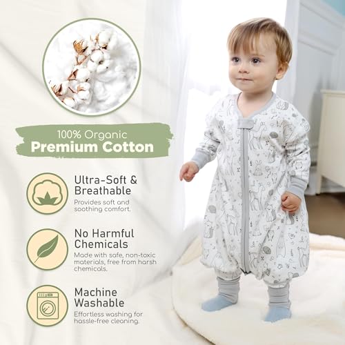 Image of Mama Cheetah Toddler Sleep Sack with Feet, Long Sleeve 1.0 TOG Organic Cotton Baby Sleeping Bag with Legs, Wearable Blanket for Walkers with 2-Way Zipper, Toddler Blanket for Girls and Boys 2T, 2-Pack